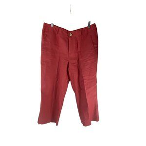 Cherokee Women's Red Cropped Pants Sz 14 100% Linen High Rise Summer Tomato Girl